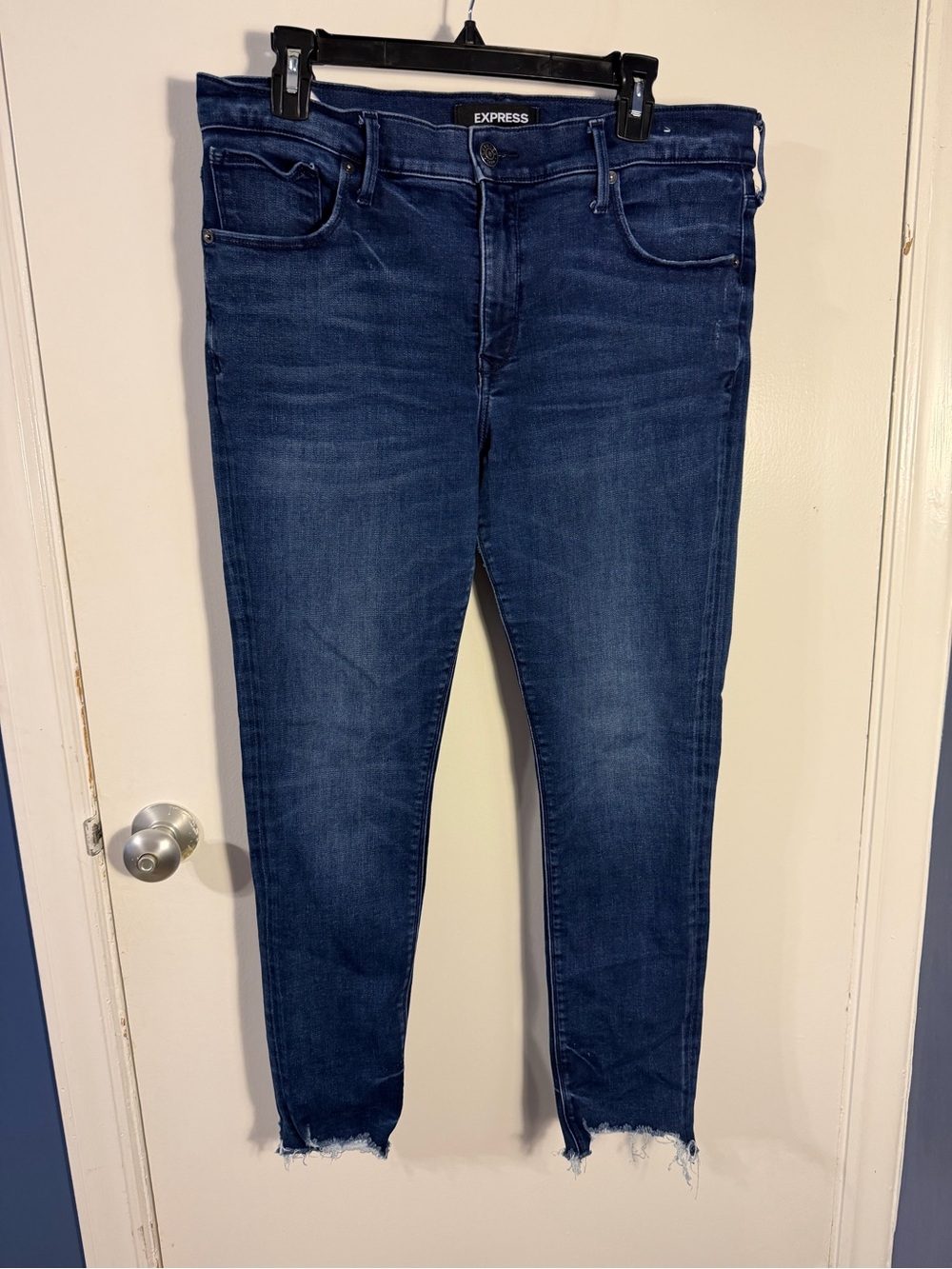 Express Women’s Indigo Skinny Jeans with Frayed Hem 14R
